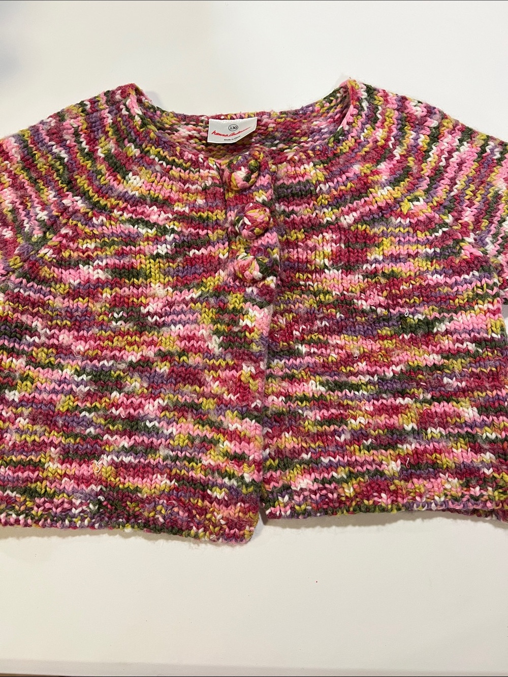 Hanna Andersson - toddler, 130/6-8, Pink Multicolor Knit Cardigan, granny, wool